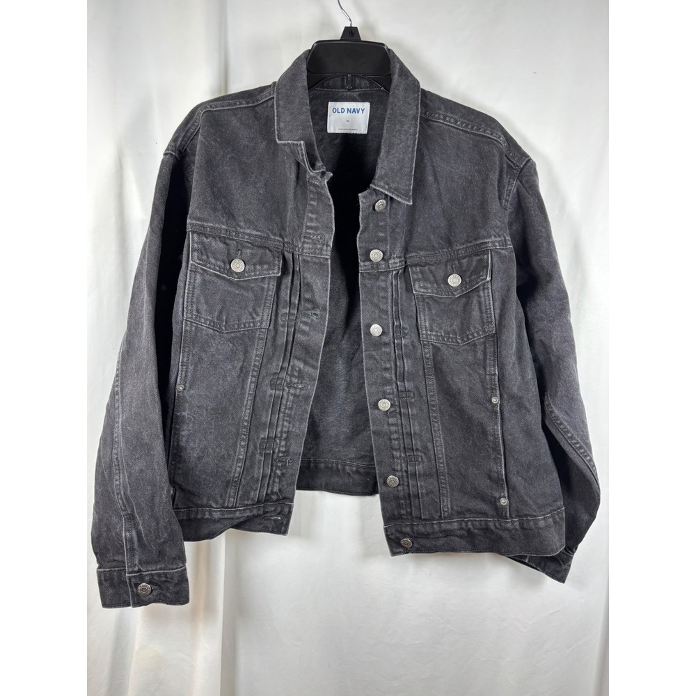 Old Navy Womens XL Black Denim Trucker Jacket Cotton Button Up Jean Coat
